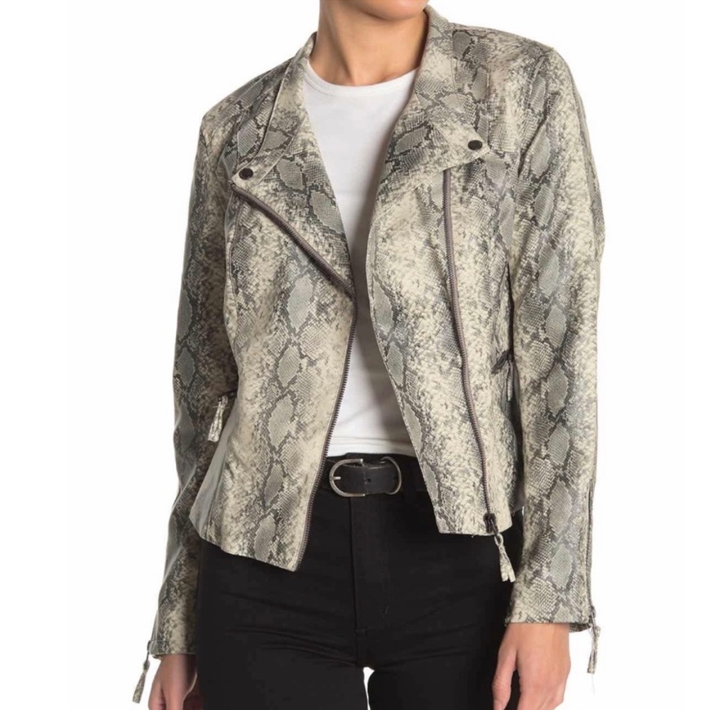Blank NYC Faux Snake Skin Motor Jacket Grey White Women’s XS